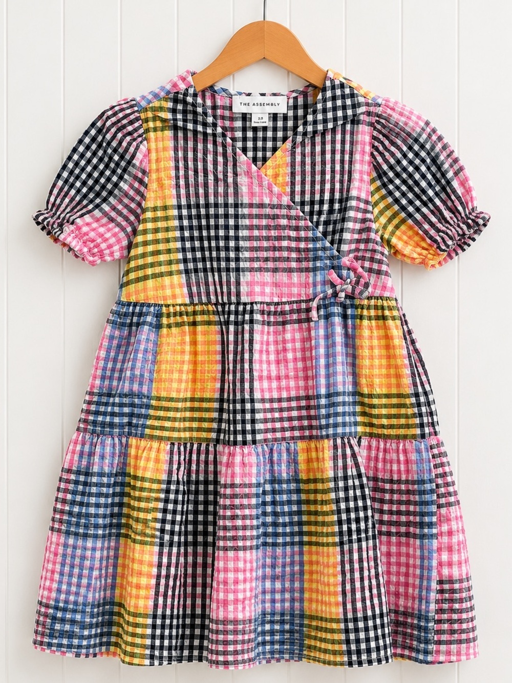 Free Assembly Girls Patchwork Gingham Dress XS 4/5 Multicolor